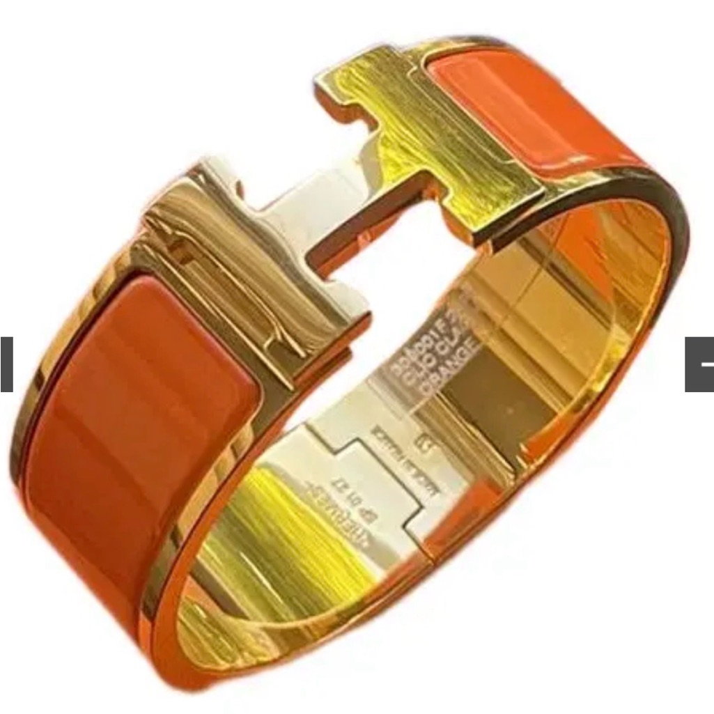 Hermes Clic Clac H Orange/Gold Bracelet Like New